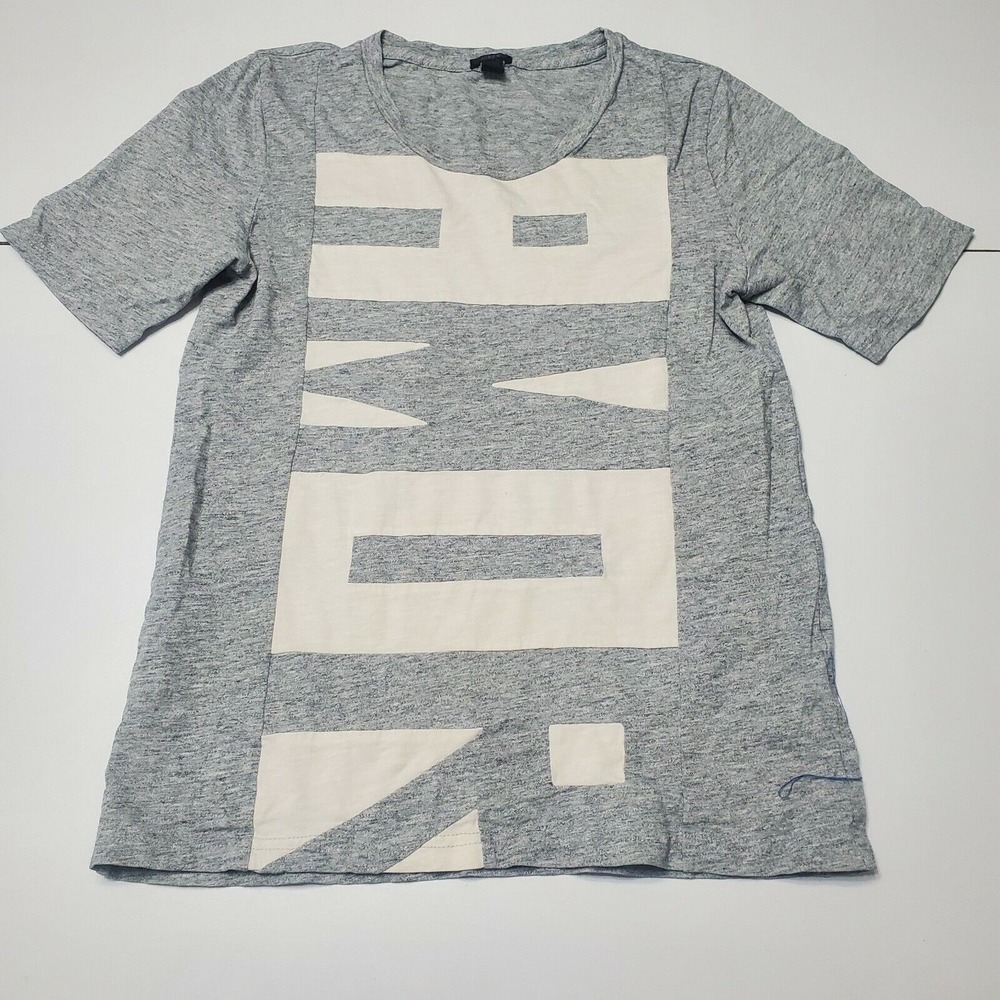 J.Crew Womens XX Small Top Grey White Short Sleeve Scoop Neck Tee Amor Spell Out